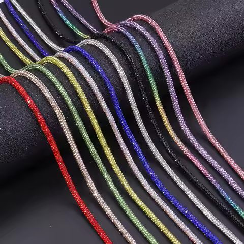 5 Yards/Roll 4mm Colorful Crystal Rhinestone Round Tube Cord Rope For DIY Shoelace Hoodie Pants Draw
