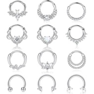 Besteel 12Pcs Cincin Septum 16G Anting-Anting Daith Cincin Hidung Gelung Keluli Tahan Karat CZ Opal 