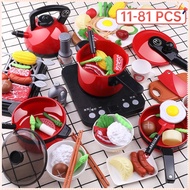READY STOCK 11-81PCS Kids Kitchen Pretend Play Toys Cookware Toy Set Cooking Simulation Play House S