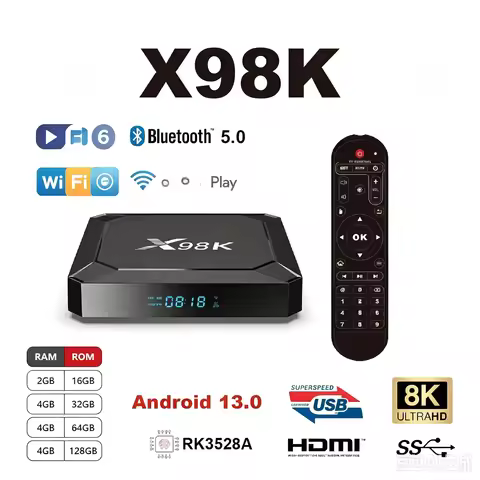 X98K Smart TV Box Android 13.0 Dual-Band 2.4G & 5G Wifi 6 RK3528A Quad-Core Cortex-A35 8K Bluetooth 