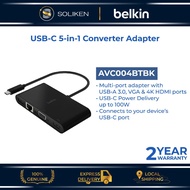 Belkin AVC004BTBK Converter Adapter USB-C 5-in-1 Hub Plus GbE Ethernet, 4K HDMI, VGA, USB-A 100W Pd
