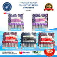[ TRAY ] Vacuum Blood Collection Tubes SURGITECH 100pcs Edta k3 3ml, 5ml, Red top, Black top