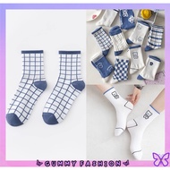MATA •GUMMY• KK574 White Striped Long Socks Trendy Unisex Ankle Sports Socksbiru