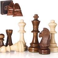 Vamslove Wooden Heavy Weighted Chess Pieces Only-3.8 King-Extra 2 Queens-34 Wood Tournament Chessmen