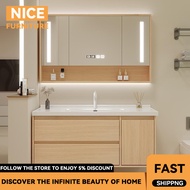 【READY Stock】wood Modern Simple with Smart Mirror Household Ceramic Integrated Washbasin Bathroom Cabinet Set