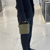 YSL LE37mini深苔蘚綠金扣手提斜背水桶包 13*15*8 全新閒置配件塵袋