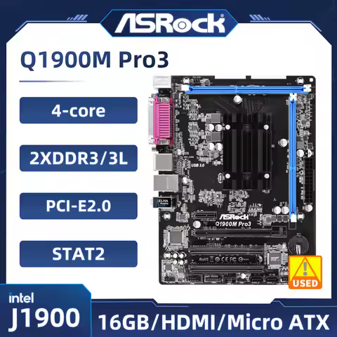 ASRock Q1900M Pro3 Motherboard Intel Quad Core Processor J1900 DDR3 16GB 1333/1066 non-ECC HDMI D-Su