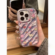Good case 🔥ใหม่🔥New Luxury Laser Card Case Compatible for iPhone 15 11 14 13 12 Pro Max XR 6 6S 7 8 Plus X XS MAX SE 2020 Ins Coffee Label Cartoon illustration Dog Soft 3D Stereo Corrugation Cover