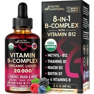 USDA Organic Vitamin B-Complex B5 Pantothenic Acid | B12 Methylcobalamin | B1 Thiamine | B6 Pyridoxi