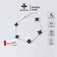 Black four-leaf clover bracelet with 5 stones, Bee Sliver lucky four-leaf clover s925 silver bracele