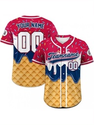 Custom American Flag Ice Cream Drip Baseball Jersey, Personalized USA Jersey with Name Number, 4Th o