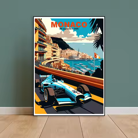Monaco Grand Prix Formula One F1 Poster Classical Watercolor Prints Posters F1 Art Print Game Room D