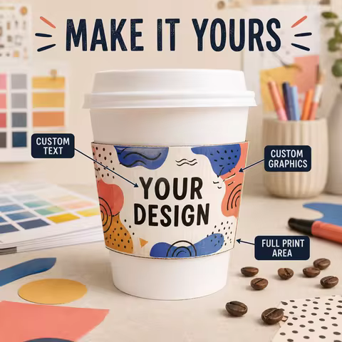 Custom Paper Coffee Cup Sleeve Full Print Personalized Text Logo Cup Sleeves Disposable Heat‑Insulat