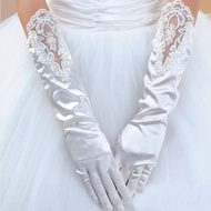 Lace Satin Embroidered Stitching Beads Wedding Bridal Gloves Finger Cuffs Flower Sequin Gloves