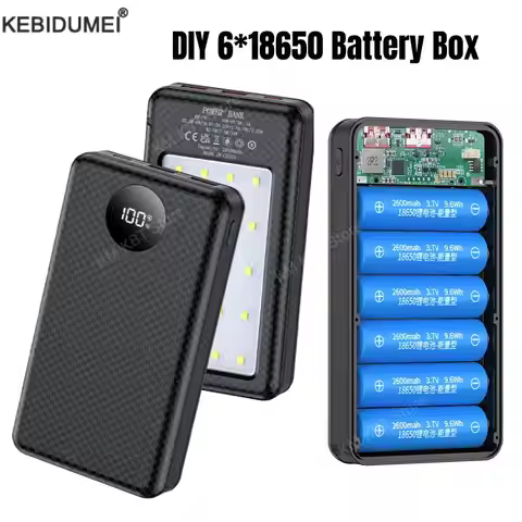 6*18650 Power Bank Battery Box Holder Dual USB Type C Charge Shell With camping lights for iPhone Hu