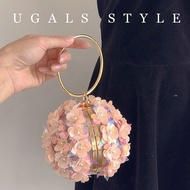 กระเป๋าถือทรงกลมประดับเพชรน้ำหนักเบาแบบสะพายข้าง UGALS Fairy Colorful Shiny Water Diamond Flower Bir