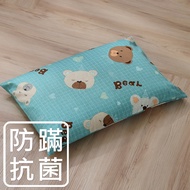鴻宇 HongYew - 防螨抗菌100%美國棉兒童標準型天然乳膠枕-麻吉熊2216-藍