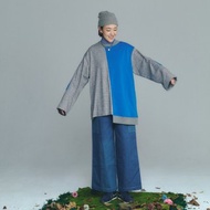 拼接淺色側邊大口袋牛仔褲