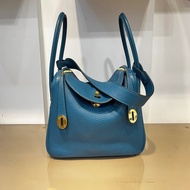 Hermes 普魯斯海峽綠 T/C皮 Lindy26金釦手提肩背包