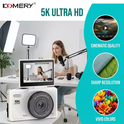 KOMERY digital camera features a 64 million pixel resolution, 18x digital zoom, 4K Video recording D