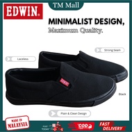 (TM.MALL)Edwin EW2399-39 Hitam – Kasut Sekolah Slip-On Tanpa Tali, Mudah Pakai, Sesuai Untuk Harian 