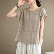 {Korean Simple} Pure Color Short-Sleeved T Quick-Drying Cotton Linen Summer Retro Solid Color Short-