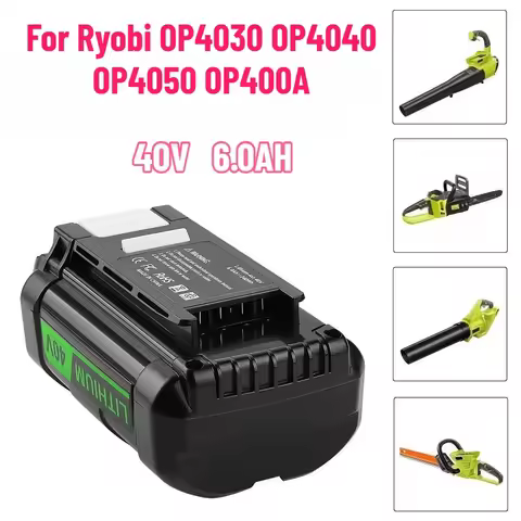 36V-40V Li-ion Battery 6000mAh Charger Compatible for Ryobi OP4030 OP4040 OP4050 OP400A Cordless Pow