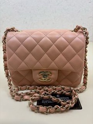 Chanel 香奈兒 黑卡31開 三文魚粉金扣 方胖子鏈條包 15cm