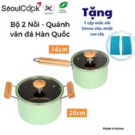 {Tặng cặp nhấc nồi silicon cao cấp}-Bộ nồi chảo 2 món đáy từ cao cấp Hàn Quốc, quánh 16cm + nồi 20cm