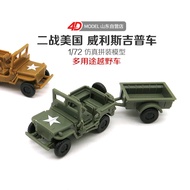 Popular 4D Assembled 1/72 Willis Jeep Model US Army Multi-Purpose Off-Road Vehicle Military Toy Car 