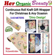 Continuous Roll Kraft Gift Wrapper for Christmas &amp; Any Occasion ("Dino Design") Wrapping Paper