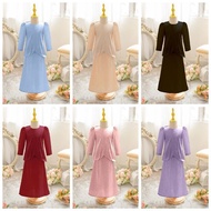 Budak Perempuan Muslimah Baju Raya Set Baju Kurung+Skirt Scallop Silk(Dusty Pink/Baby Blue/Purple/Nu