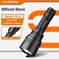SUPERFIRE C8-G 36W Rechargeable Torchlight Telescopic Zoomable 5 Light Modes Ultra Bright Flashlight
