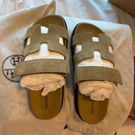 💖Hermes 二舅鞋 拖鞋 麂皮 米駝色 37.5號💖 全新全配