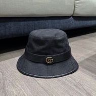Gucci 經典GG LOGO帆布皮革飾邊漁夫帽