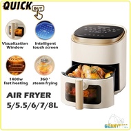 GUANYUJIA Air Fryer 5/5.5/6/7/8L Knob Control & Electronic Model 1400W 60min Preset Timer 80-200℃ Te