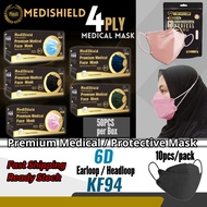 Medishield 4ply 50pcs 6D 10pcs Earloop Hijab Disposable Non Medical KF94 Mask Duckbill 3ply Ready Stock Adult Face Mask
