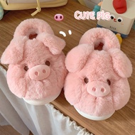 รองเท้าแตะผ้าฝ้าย Piggy น่ารักสําหรับผู้หญิงสบายฤดูหนาวส้นแบนด้านล่างนุ่มลื่นเหมาะสําหรับห้องนอนหน้า