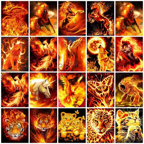 Nabi Diamond Painting Fire Tiger Horse 5d Diy Embroidery Mosaic Wolf Phoenix Animals Square/round Ho