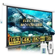 110" Motorized Projector Screen - Indoor and Outdoor Movies Screen 110 inch Electric 16:9 Projector 