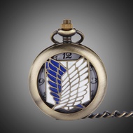 Anime Attack On Titan Vintage Pocket Watch Unisex Bronze Pattern Creative Necklace Chain Quartz Clock Watches Gifts