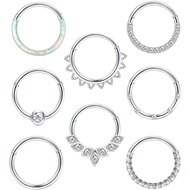 THUNARAZ 18G 16G Nose Rings Hoop Surgical Steel Septum Rings for Women Men Clicker Hinged Septum Car