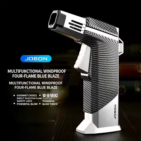 JOBON Four Flame Gun Lighters Strong Blue Flame Adjustable Flame Size One Touch Lock Cigar Ignition 