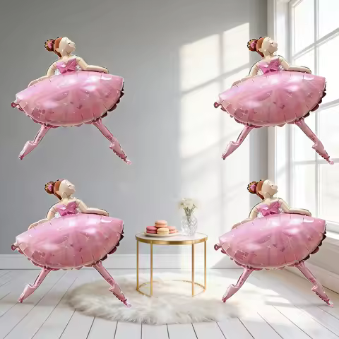 4 pieces of pink ballet foil balloons, aluminum foil, polyester film, helium gas, party balloons, bi