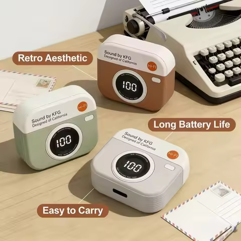 Q86 TWS Wireless Bluetooth Earbuds HiFi Stereo Sound Sport Headset Retro Camera Design Earphones for