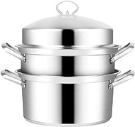Qiangcui Pasta/Steamer Set 3 Piece, 2 Tier, Stainless Steel Stockpot with Tempered Glass Lid and Cooking Steamer, Easy to Clean, Multipurpose,26cm