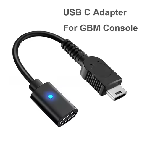10CM Black USB Type C Charging Adapter with LED Indicator Light (Non-PD) for Gameboy Micro GBM Conso