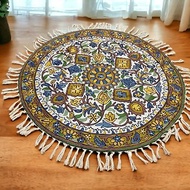 印度喀什米爾 手工刺繡 超大絲質羊毛圓形地毯 214x214 — Oreo