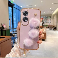New phone Casing OPPO A60 A79 A78 A58 A38 A18 Reno11 F Pro Reno 11 11F 11Pro OPPOA60 Handphone Case with Hairball Pearl Bracelet for Girls Premium Plating Softcase Pink Black Cover