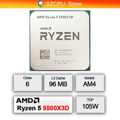 AMD Ryzen 5 5500X3D New R5 5500X3D 3.0 GHz 6-Core 12-Thread CPU Processor 7NM L3=96M Socket AM4